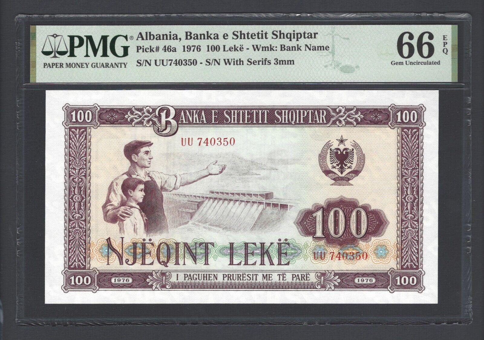 Albania 100 Leke 1976 P46a Uncirculated Grade 66