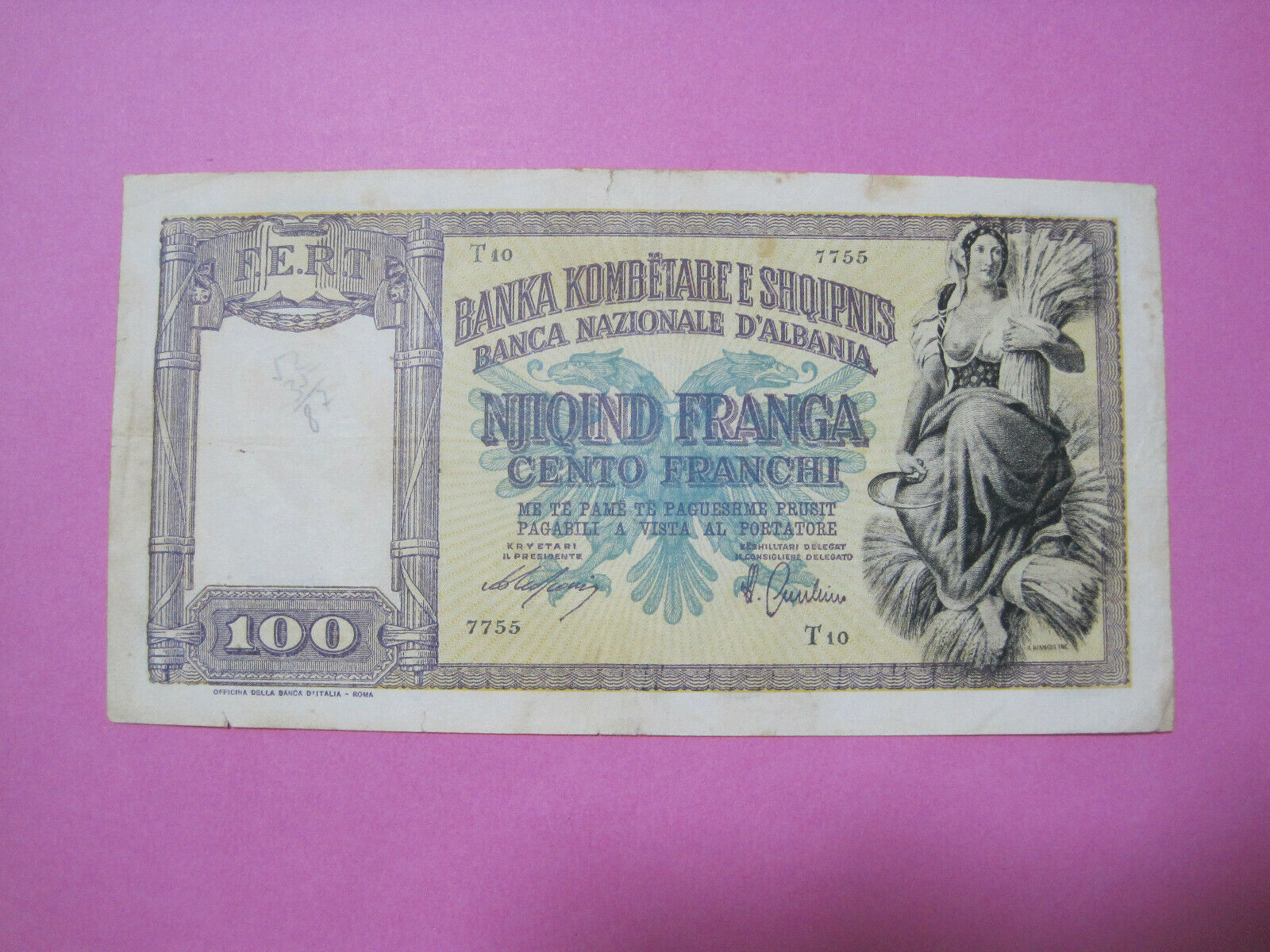 Albania 100 franga ND 1939 (2), good number 4666
