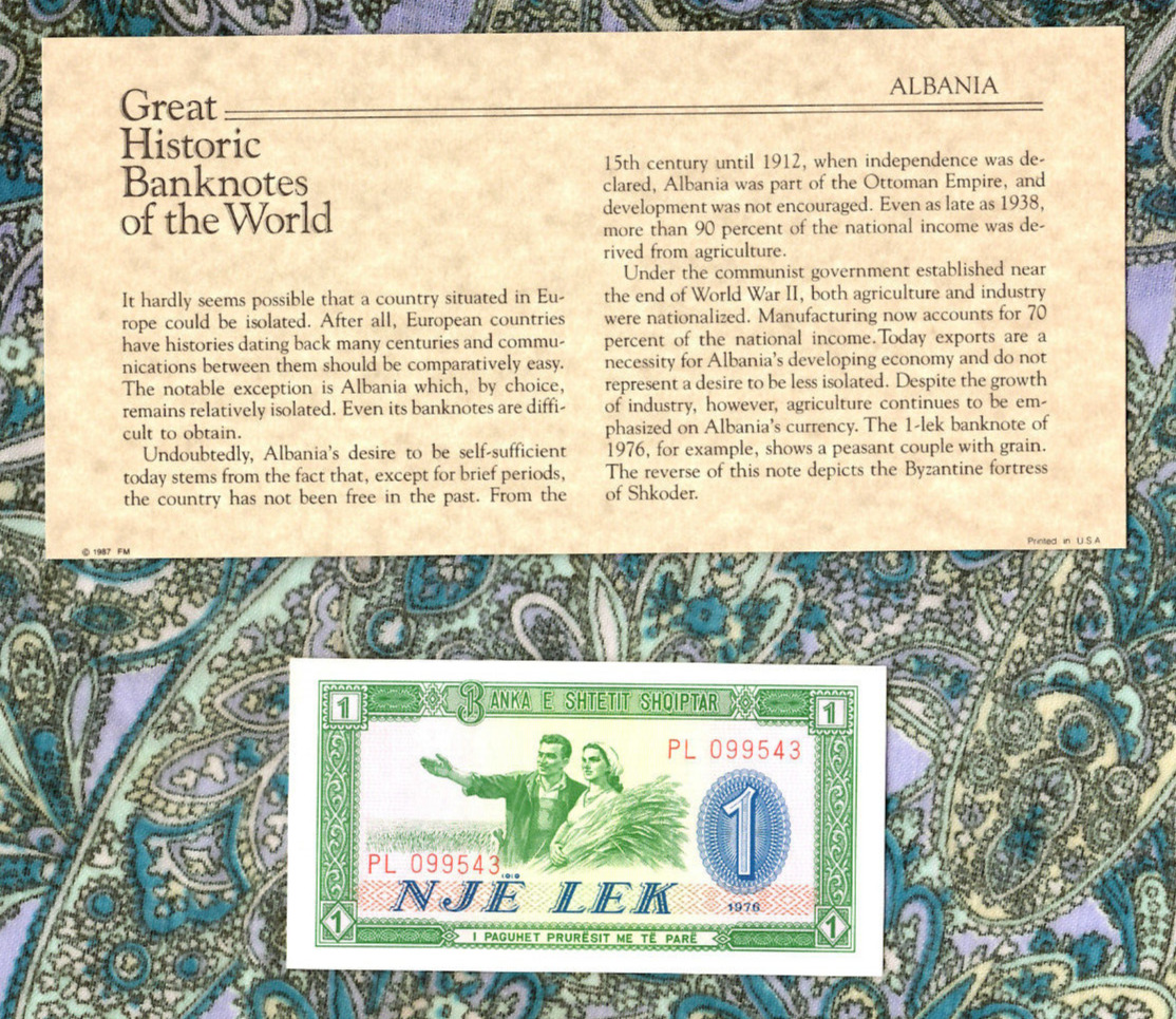 Great Historic Banknotes Albania 1 Lek 1976 P 40a UNC Prefix PL